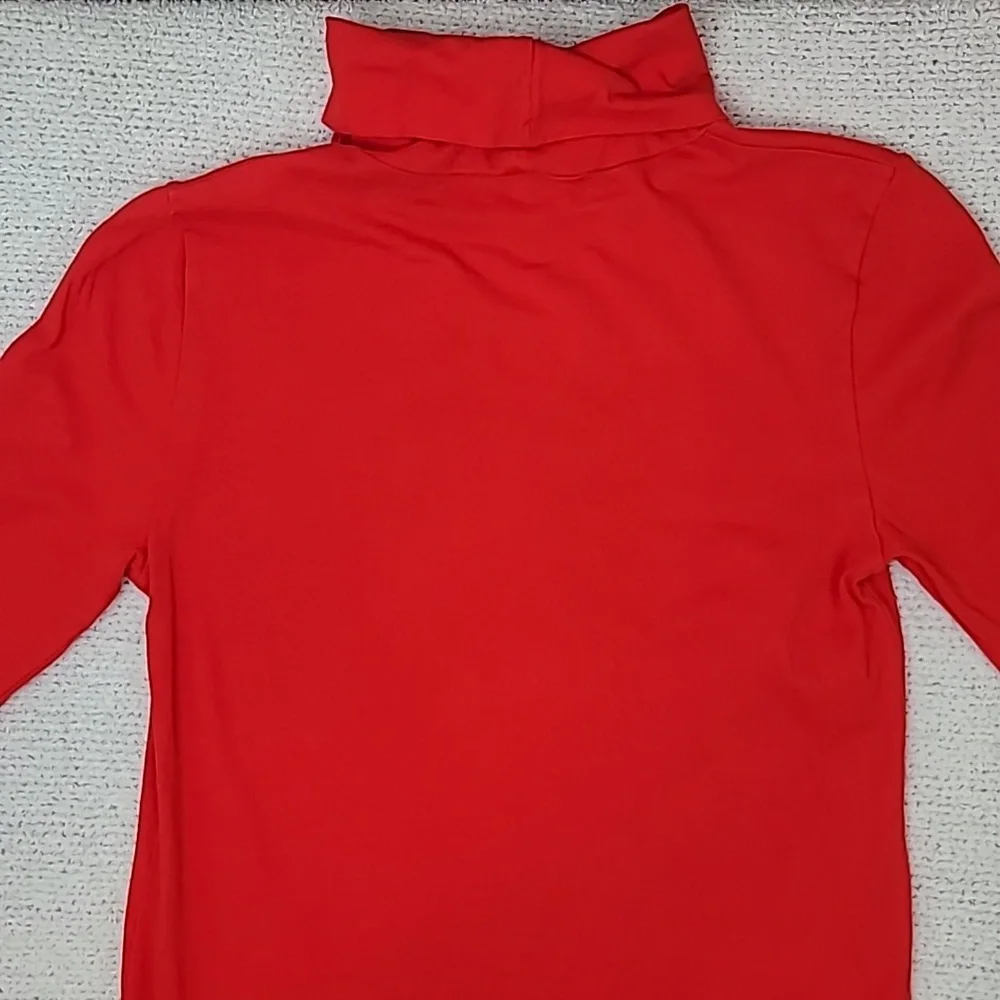 J Crew Long Sleeve Ultra Thin Cotton Relaxed Straight Tissue Turtleneck Top Red
